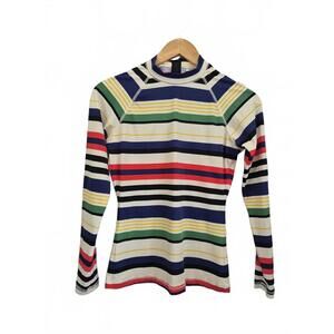 J.Crew Ladies Cream Multi Colored Striped Long Sleeve Rash Guard Top Mock Neck R